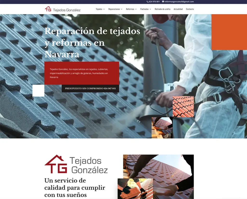 Diseño web Pamplona | Nueva web de Tejados González 2 Diseño web Tejados González realizado por Publicidad Tecna en Pamplona